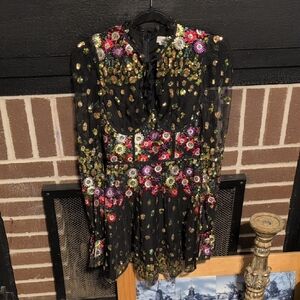 Chic Floral Embroidered Black Blouse